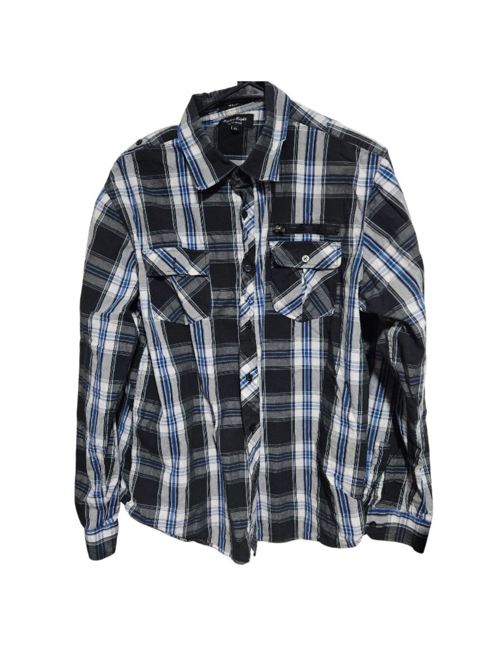 Eighty Eight Platinum Shirt Mens Size XL Plaid Button Up Black Blue Long Sleeve